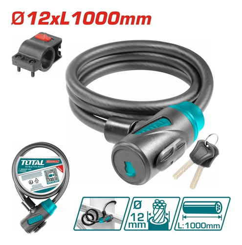 Candado Para Bicicleta 12x1000mm Con Cerradura Total Negro - Imagen 2