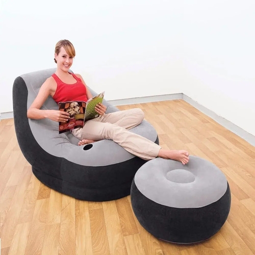 Sillón Con Apoya Pies Inflable Intex 68564 Con Porta Vaso Gris - Imagen 3