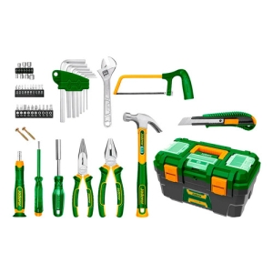 Kit De Herramienta 85 Piezas Martillo Llave Pinza Cutter Color Verde Con Amarillo
