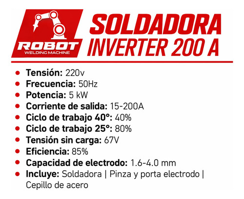 Soldadora Inverter 2 En 1 Mma Y Tig 200a Vrd Robot Digital Rojo - Imagen 5