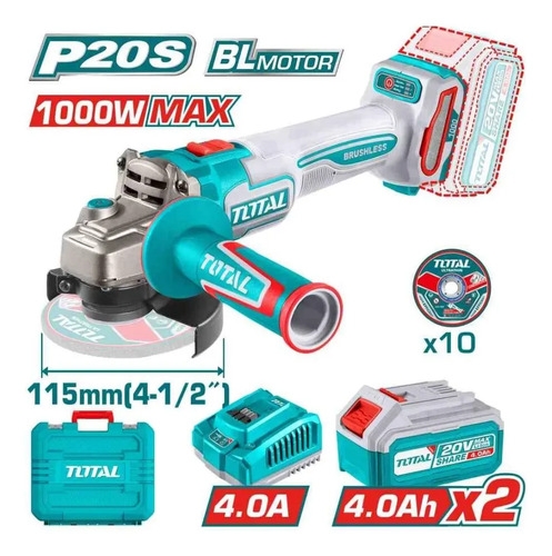 Amoladora Inalámbrica Bateria 20v Total 1000w 115mm Industri Turquesa - Imagen 3