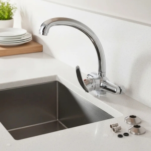 Monomando De Cocina Universal Agua Fria Caliente Pared 20 Cm Gris Brillante