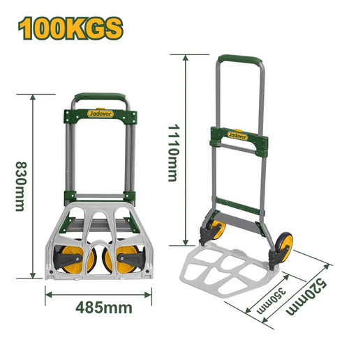 Carro Carga Multiuso De Mano 100kg Plegable Jadever Jdwb9a10 Gris - Imagen 4