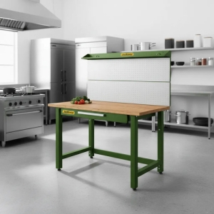 Mesa Trabajo Gabinete Taller Cajones  Acero Y Madera Jadever Verde Y Madera