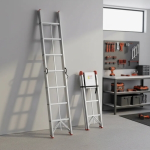 Escalera Aluminio Plegable Compacta 8 Esc 2.4m Hasta 150kg Blanco
