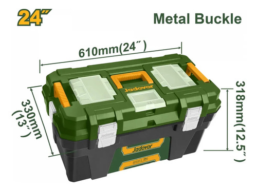 Caja Plastica De Herramientas Jadever 24 Cierre Metalico Verde Musgo - Imagen 2