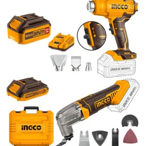Kit 20v Pistola Calor Multifun Ingco C/bat Y Car En Maetin Color Amarillo