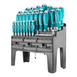 Set, Juego De Destornilladores Y Puntas Total, Imantados, 100 Piezas - Chatos, Phillips, Torx, Pozidriv, De Precisión - Incluye Vástago Magnético Y Organizador - Tht2506100