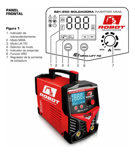 Soldadora Inverter 2 En 1 Mma Y Tig 200a Vrd Robot Digital Rojo - Imagen 4