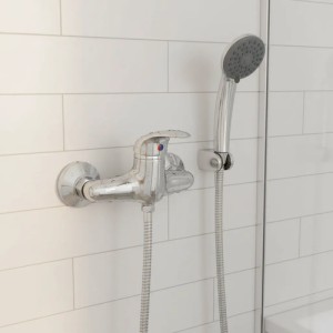 Grifería De Baño Universal Tero Monocomando Ducha Pared Monocomando Plateado Sin Transferencia  Brillante