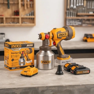 Equipo Pistola De Pintar 20v Con Bat 2ah Ingco Tacho Metal Naranja Oscuro