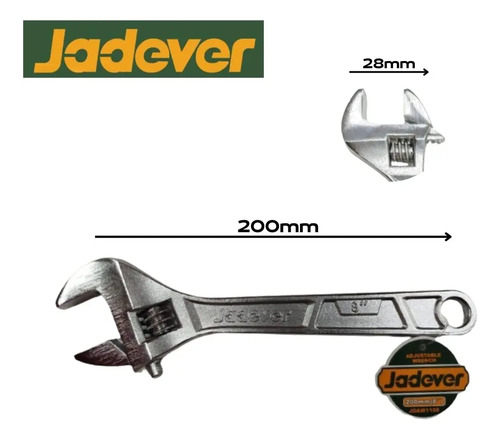 Llave Francesa 200mm 8 Pulgadas Ajustable Jadever 0 A 24mm Plateado - Imagen 6