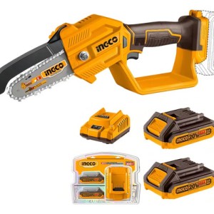 Motosierra Ingco Cgsli20581 + 2 Baterías Y Cargador Color Amarillo