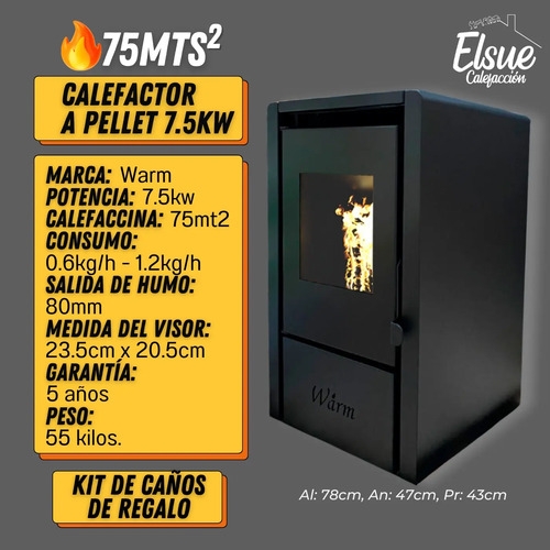 Calefactor Estufa A Pellet Warm 7500kcal 75m2 C/caños P01-h Grafito - Imagen 4