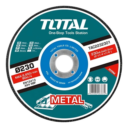 Disco Desbaste Metal 9´´ 230mm X 6 Mm Total Tac2232301 Turquesa
