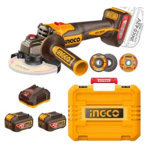 Amoladora Angular Inalámbrica 42v 115mm Con 2 Batería + Cargador + Accesorios Naranja Claro