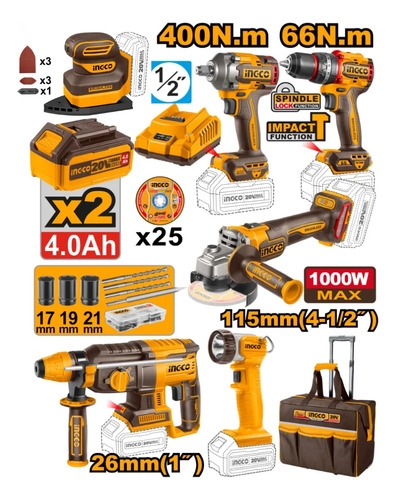 Kit Combo Herramientas Surtidas 20v 6 En 1 Ingco Industrial - Imagen 2