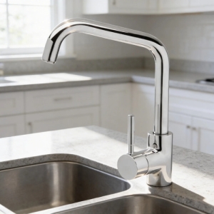 Monocomando Cocina Mesada Cuello Recto Gris Brillante