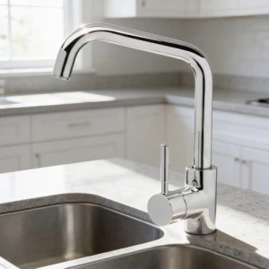 Monocomando Cocina Mesada Cuello Recto Gris Brillante