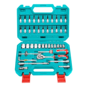 Juego De Dados, Tubos, Puntas Y Llave Crique Total, 46 Piezas, Encastre 1/4'' - Tht141462 Turquesa