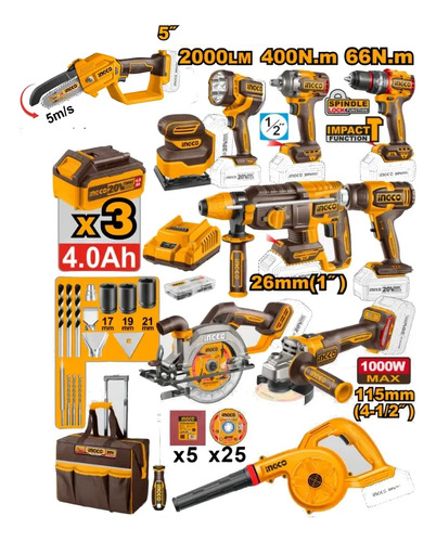 Kit Herramientas Surtidas Ingco + Bolso Acc P20s 10 En 1 - Imagen 2