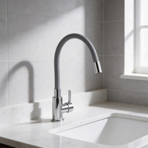 Grifería Monocomando De Cocina Para Mesada Pico Flexible Gris Mate