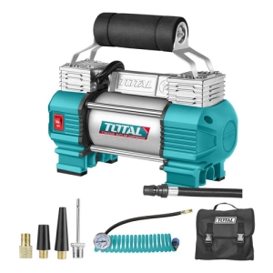 Compresor Inflador Total Industrial 12v Para Vehículos, Con Manómetro, 120psi, 45l/min - Funciona Conectado Por Pinzas A La Batería - Ttac2506 Turquesa/plateado