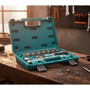 Set Juego 22 Dados Llave Crique Total 3/8'' Maletín Plástico Turquesa