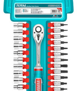 Juego De Dados Tubos Y Llave Crique Total 27pzs Encastre 1/4 Turquesa