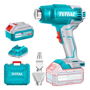 Pistola De Calor Inalámbrica Total 20v Industrial, Dos Temperaturas 300ºc / 550ºc - Con 1 Batería 4.0ah Litio-ion, Cargador, 3 Boquillas Y Maletín - Tbli20025 Turquesa