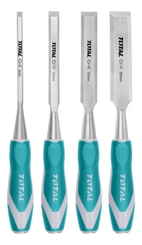 Juego De 4 Formones Total Para Madera, Línea Industrial, Largo 14cm - Ancho 6, 12, 19 Y 25mm - Tht41k0401