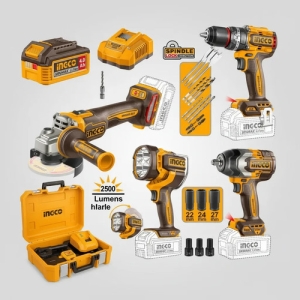 Kit Impacto 850nn+taladro 86nn+amoladora 1200w+lámpara Ingco