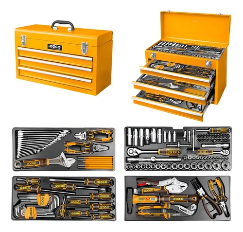 Set De 132 Herramientas En Valija Metalica Ingco Amarillo