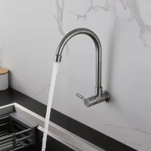 Grifo De Pared Giratorio De Agua Fría Individual Cocina Gris Brillante