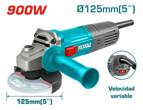 Amoladora Angular Total 900w - 5 Pulgadas, 125mm, 11.000rpm, Industrial - Velocidad Variable - Tg109125565 Turquesa 50 Hz/60 Hz - Imagen 2