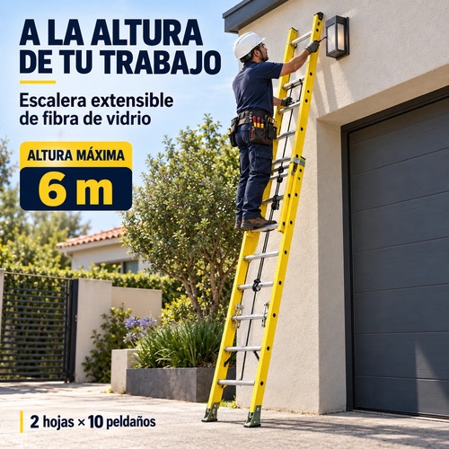 Escalera Extensible Colisa Fibra Vidrio 20 Peldaños 6mt Alto Amarillo - Imagen 3