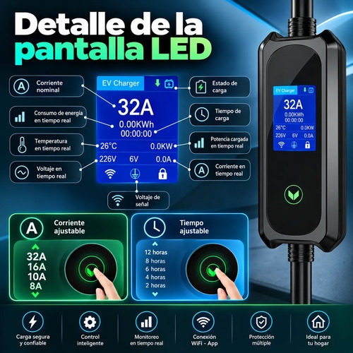 Cargador Auto Eléctrico Tipo 2 7.5kw 32a Toma Schuko Wifi - Imagen 5