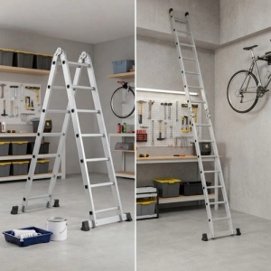 Escalera Aluminio Multiproposito 2x7 Escalones 4mt Total Plateado