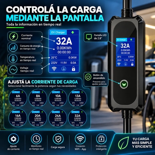 Cargador Auto Eléctrico Tipo 2 7.5kw 32a Toma Schuko Wifi - Imagen 3