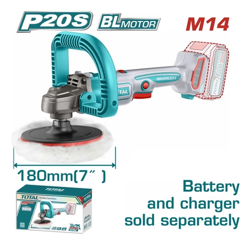 Lustra Pulidora Angular Inalámbrica Total Motor Sin Carbones - 7 Pulgadas, 180mm - Velocidad Variable - No Incluye Batería Ni Cargador - Tapli2018 Turquesa - Imagen 2