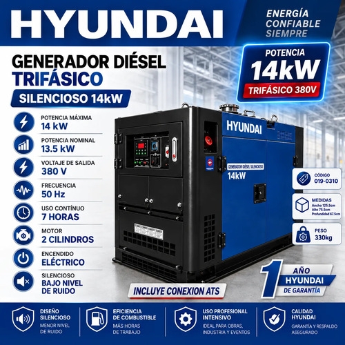 Generador Diésel Trifásico Hyundai 14kw 380v Silencioso - Imagen 2