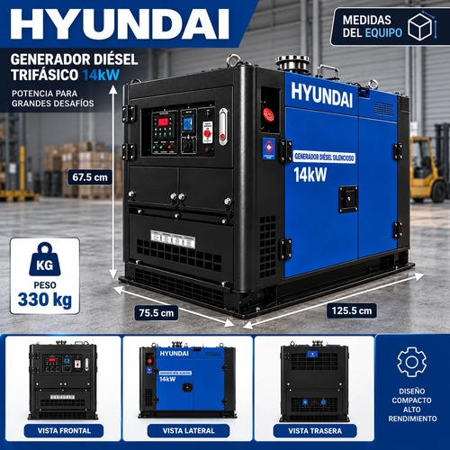 Generador Diésel Trifásico Hyundai 14kw 380v Silencioso - Imagen 3