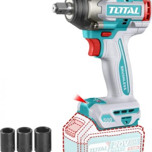 Llave, Pistola De Impacto Inalámbrica Total 20v Industrial - Motor Brushless, Sin Carbones, Encastre 1/2'', Torque 500nm - Con 3 Dados - No Incluye Batería Ni Cargador - Tiwli20501 Turquesa