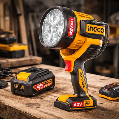 Linterna 42v 50w 2 Bateria 2ah Cargador Ingco Cwli42896 Blanco Amarillo - Imagen 2