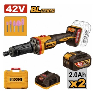 Amoladora Recta Bateria 42v 6mm 2ah Ingco + 2bat + Cargador Amarillo 50hz/60hz