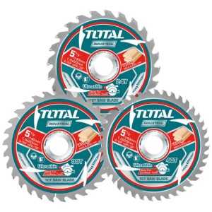 Set 3 Discos Corte Madera Total Para Circular, 5.1/2'' 140mm, Eje 20mm, 24/30/40 Dientes - Tac236140 Plateado