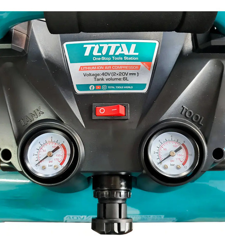 Compresor De Aire Inalámbrico Total 40v 6 Litros, 120psi, 98l/min - Funciona Con 2 Baterías De 20v - No Incluye Batería Ni Cargador - Tacli2003 Turquesa 50 Hz Monofásica - Imagen 5