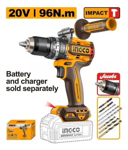 Taladro Atornillador De Impacto 20v 96nm Sin Bateria Ingco Naranja Oscuro 50hz/60hz - Imagen 2