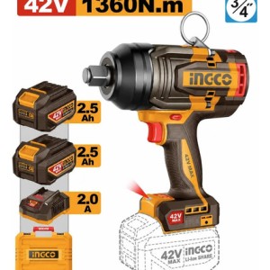 Llave De Impacto 42v M42 1360nm 3/4  2 Baterias 2.5ah Ingco Amarillo 50hz/60hz