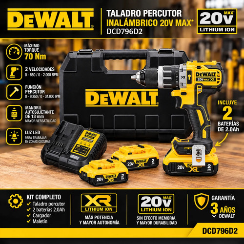 Taladro Atornillador A Bateria Dewalt 13mm 20v + Baterias Amarillo - Imagen 3